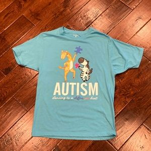 Autism Dancing To A Different Beat Blue Shirt Size Small (34/36) USED